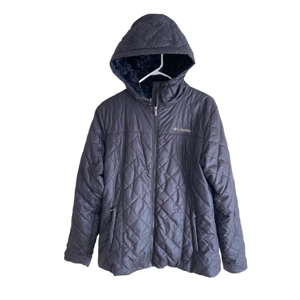 Columbia Copper Crest Hooded Jacket Cozy Quilted Sherpa Lined Black Womens Sz L - Picture 6 of 12